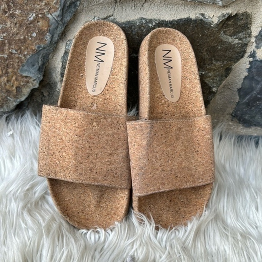Neiman Marcus Cork Slide Sandals - Natural Tan